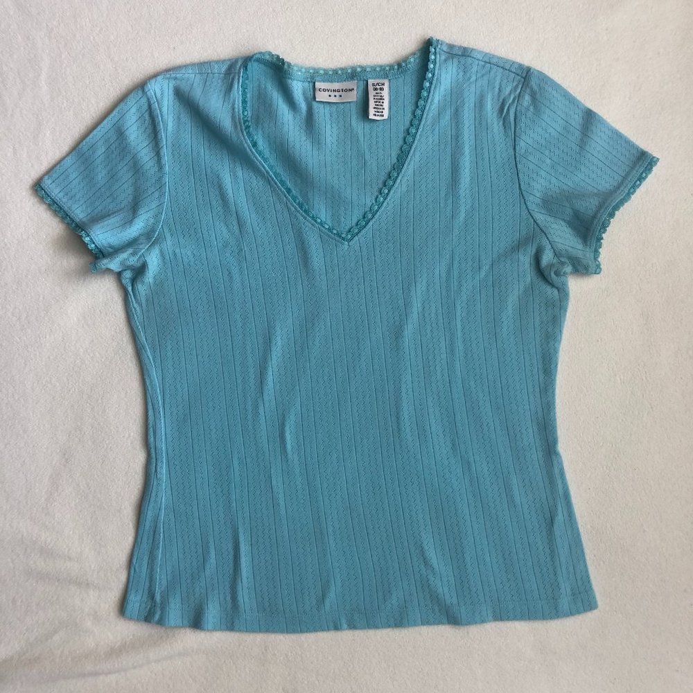 Light Turquoise Short Sleeve Knit Top
